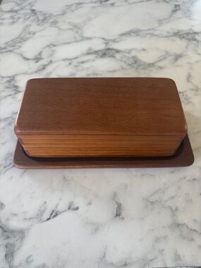 Mid-Century Teakwood Butter Dish - Warm Brown